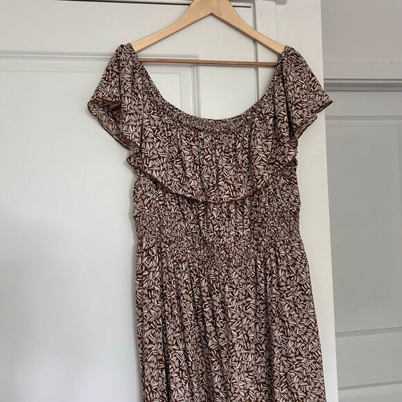 Old Navy Off The Shoulder Maxi Dress Women's 2x Brown Ruffle Prairie Western - Picture 3 of 8